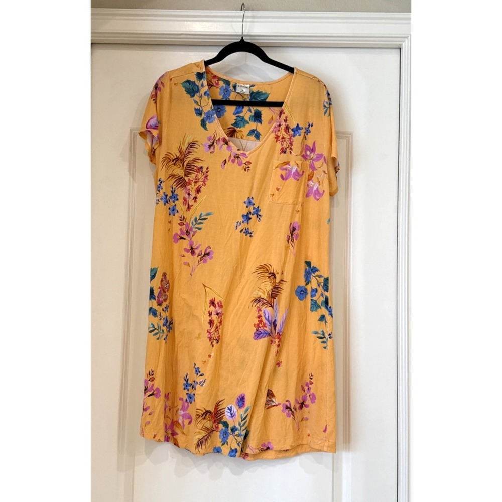 Soma Cool Nights Orange Floral Sleepshirt Pajama Nightgown XL Hawaiian Lounge